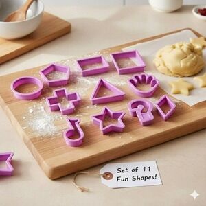 11pc Geometric Shape Cookie Cutters Set Plastic Bread Molds for‎ Kids Sandwiches
